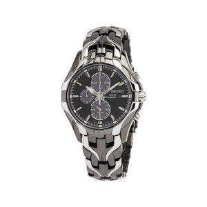 Seiko Men's Excelsior Black Ion Finish Solar Chronograph Watch NEW
